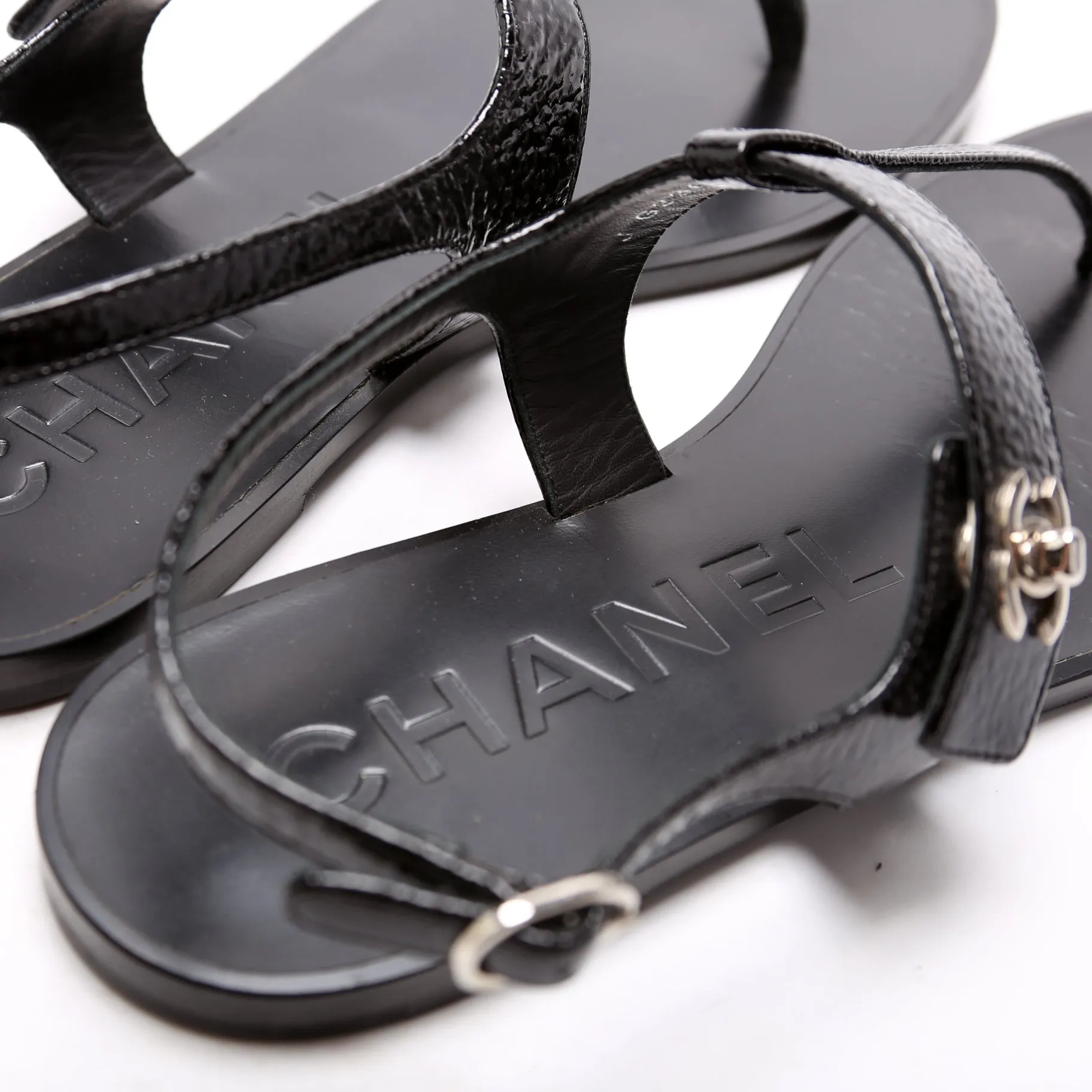CC Turnlock T-Strap Sandals Size 38.5 Black