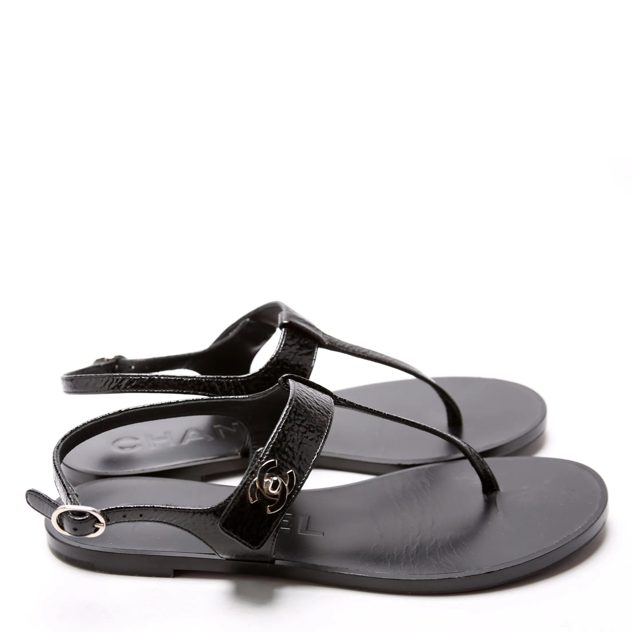 CC Turnlock T-Strap Sandals Size 38.5 Black