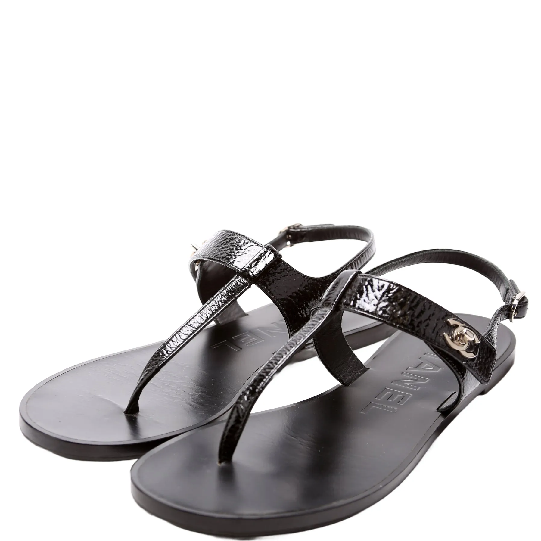 CC Turnlock T-Strap Sandals Size 38.5 Black