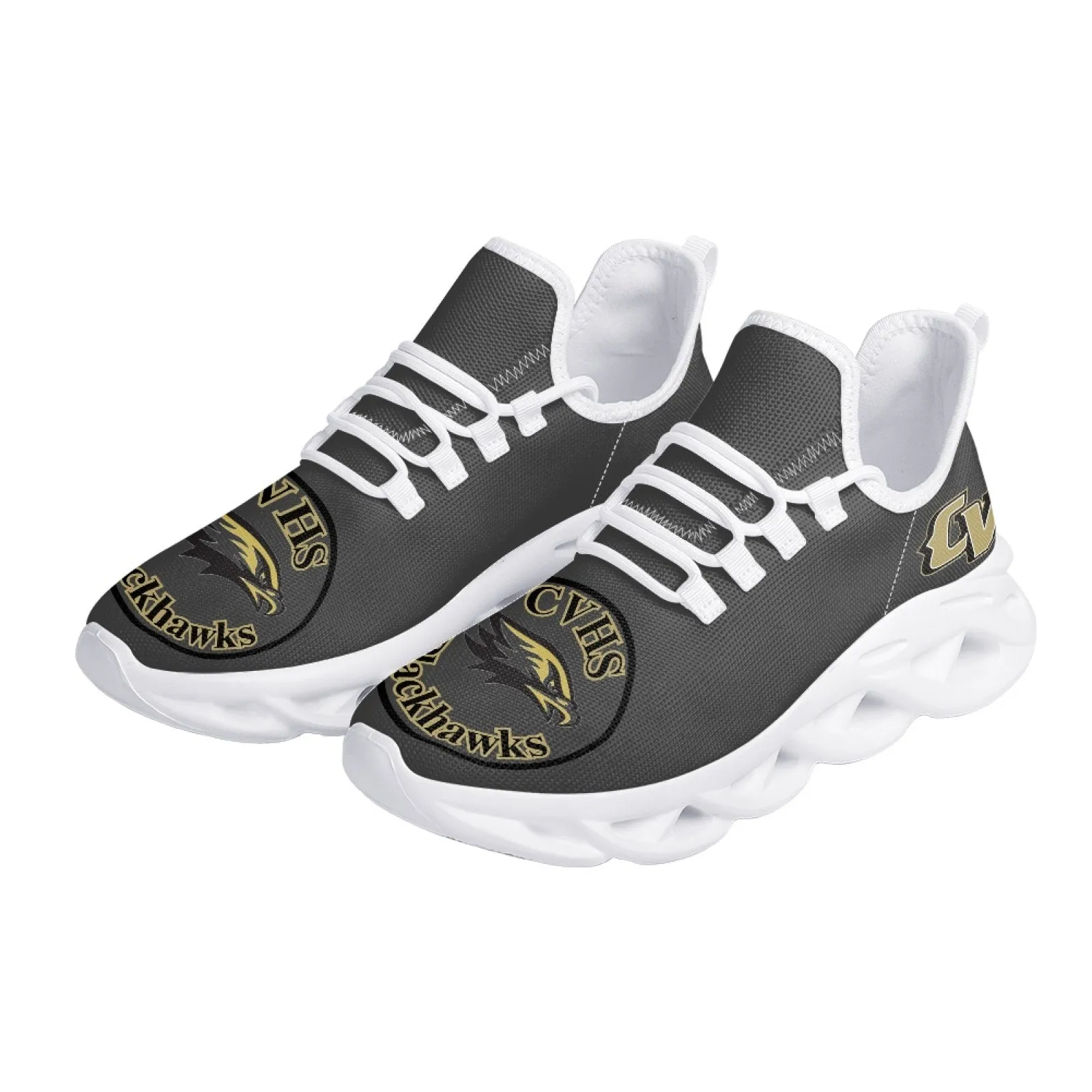 CVHS Blackhawk Logo White & Charcoal Gray Max Soul Athletic Shoes