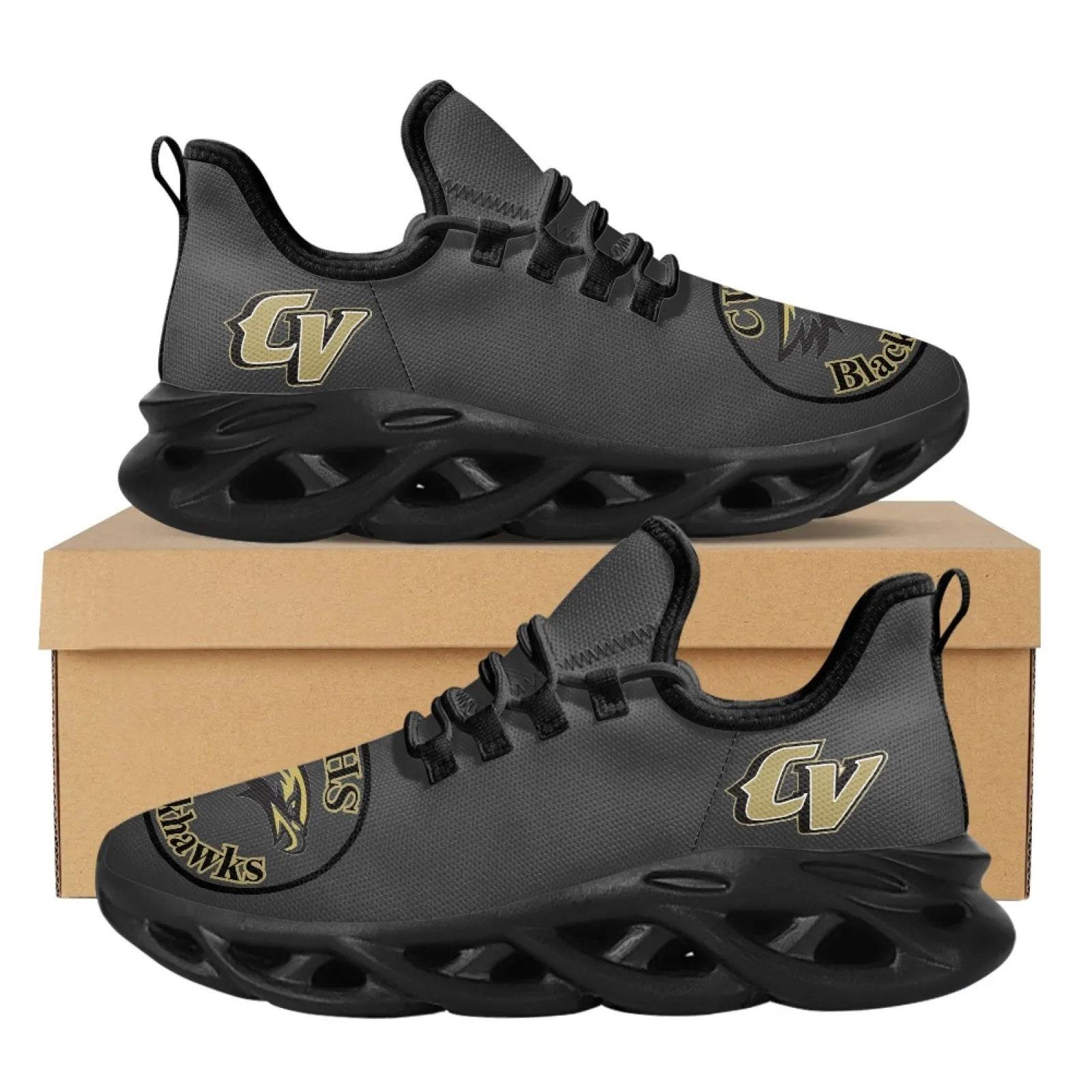 CVHS Blackhawk Logo White & Charcoal Gray Max Soul Athletic Shoes