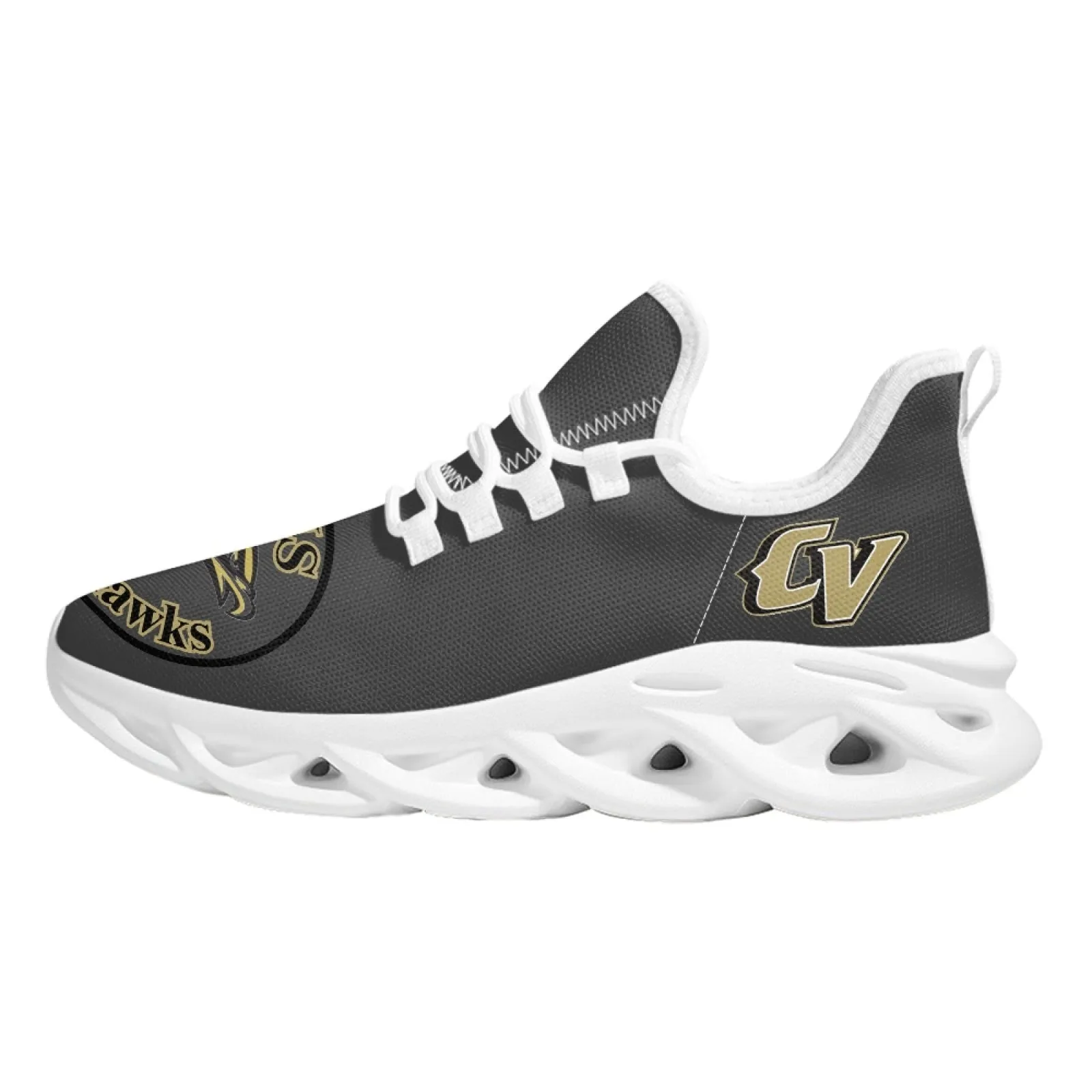 CVHS Blackhawk Logo White & Charcoal Gray Max Soul Athletic Shoes