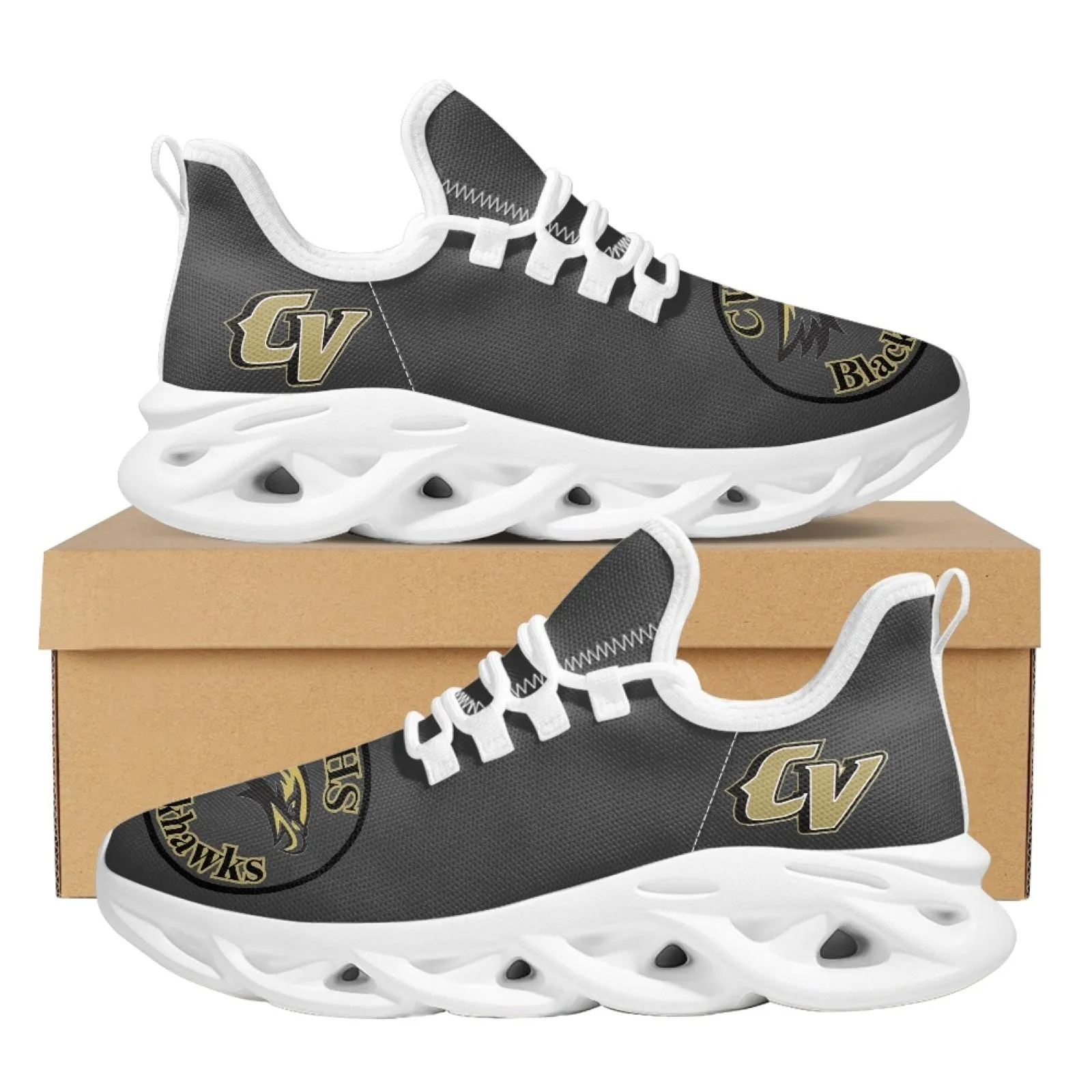 CVHS Blackhawk Logo White & Charcoal Gray Max Soul Athletic Shoes