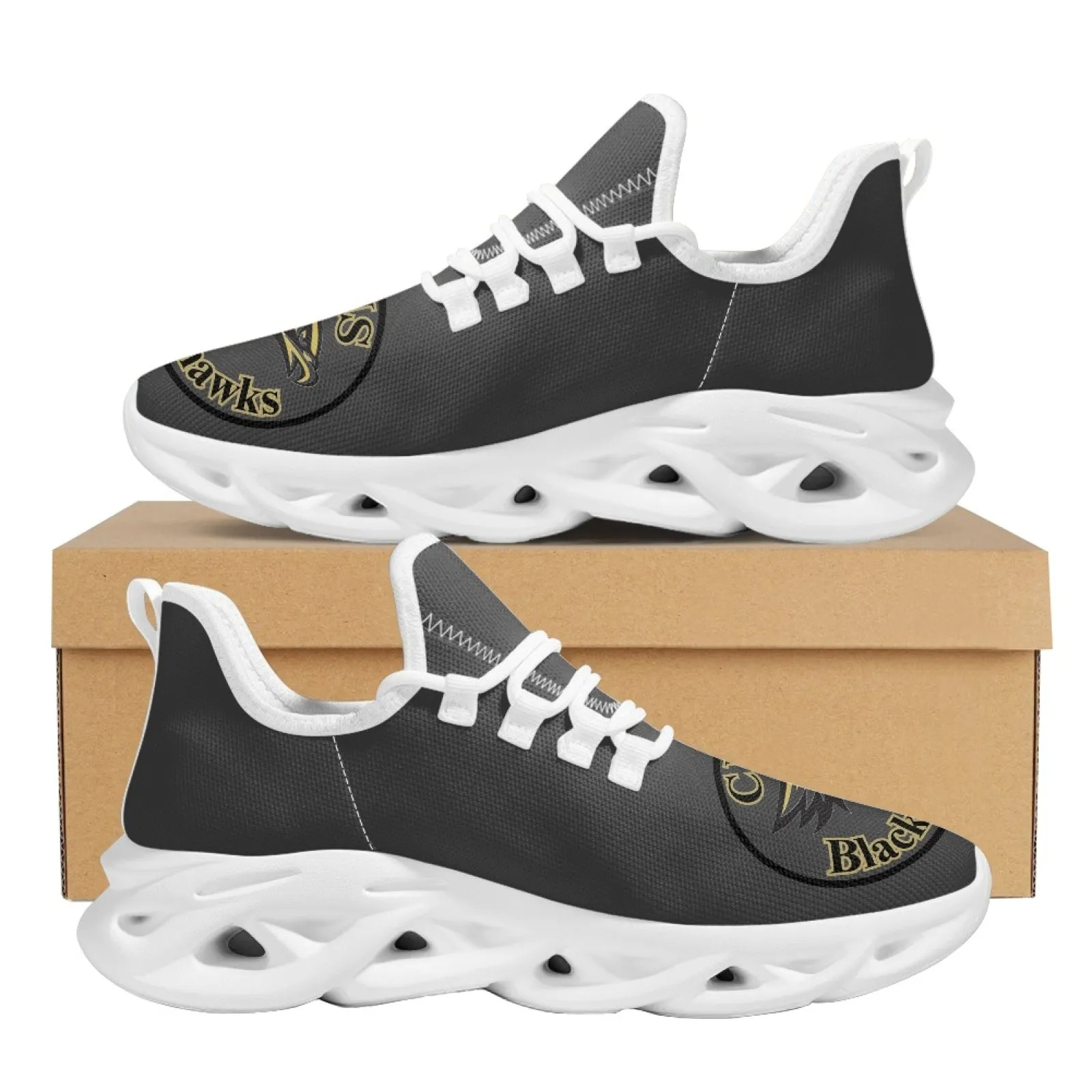 CVHS Blackhawk Logo White & Charcoal Gray Max Soul Athletic Shoes