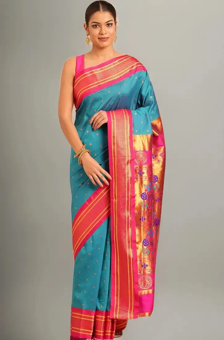 DWPSS - Varkala Silk Sarees Women's Paithani Soft Silk Kadiyal Maharani Saree With Blouse Piece