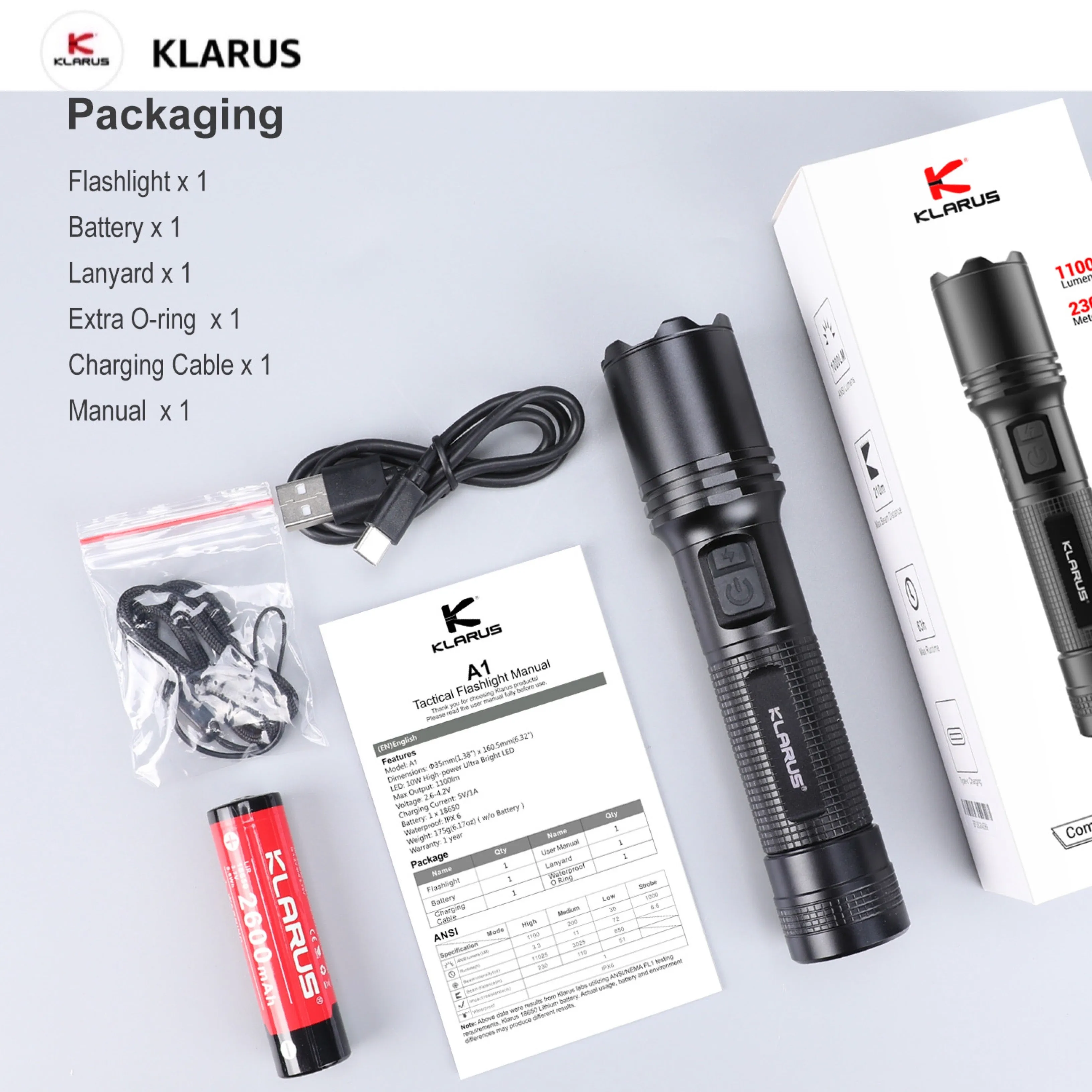 Klarus A1 High-Performance Tactical Flashlight