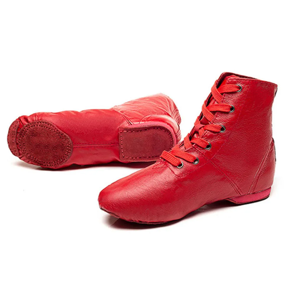 Leather Women's Girl's Lace-up Jazz Dance Boots