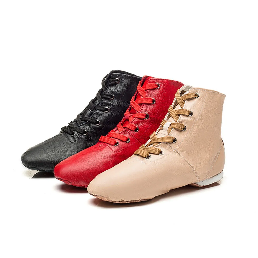 Leather Women's Girl's Lace-up Jazz Dance Boots