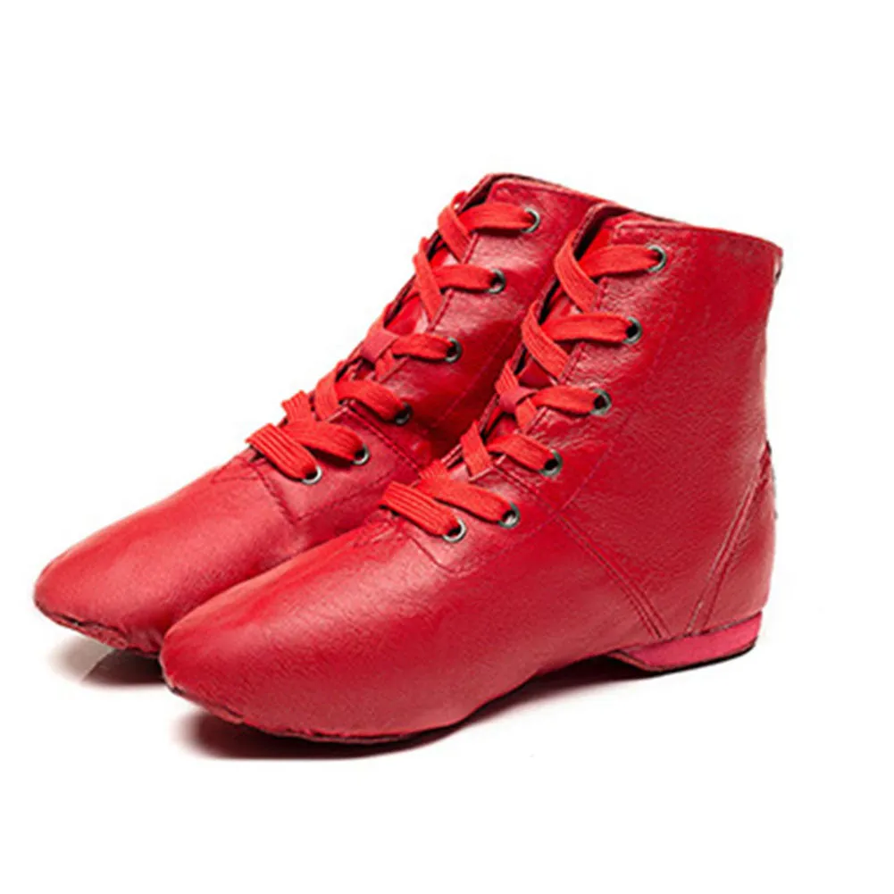 Leather Women's Girl's Lace-up Jazz Dance Boots