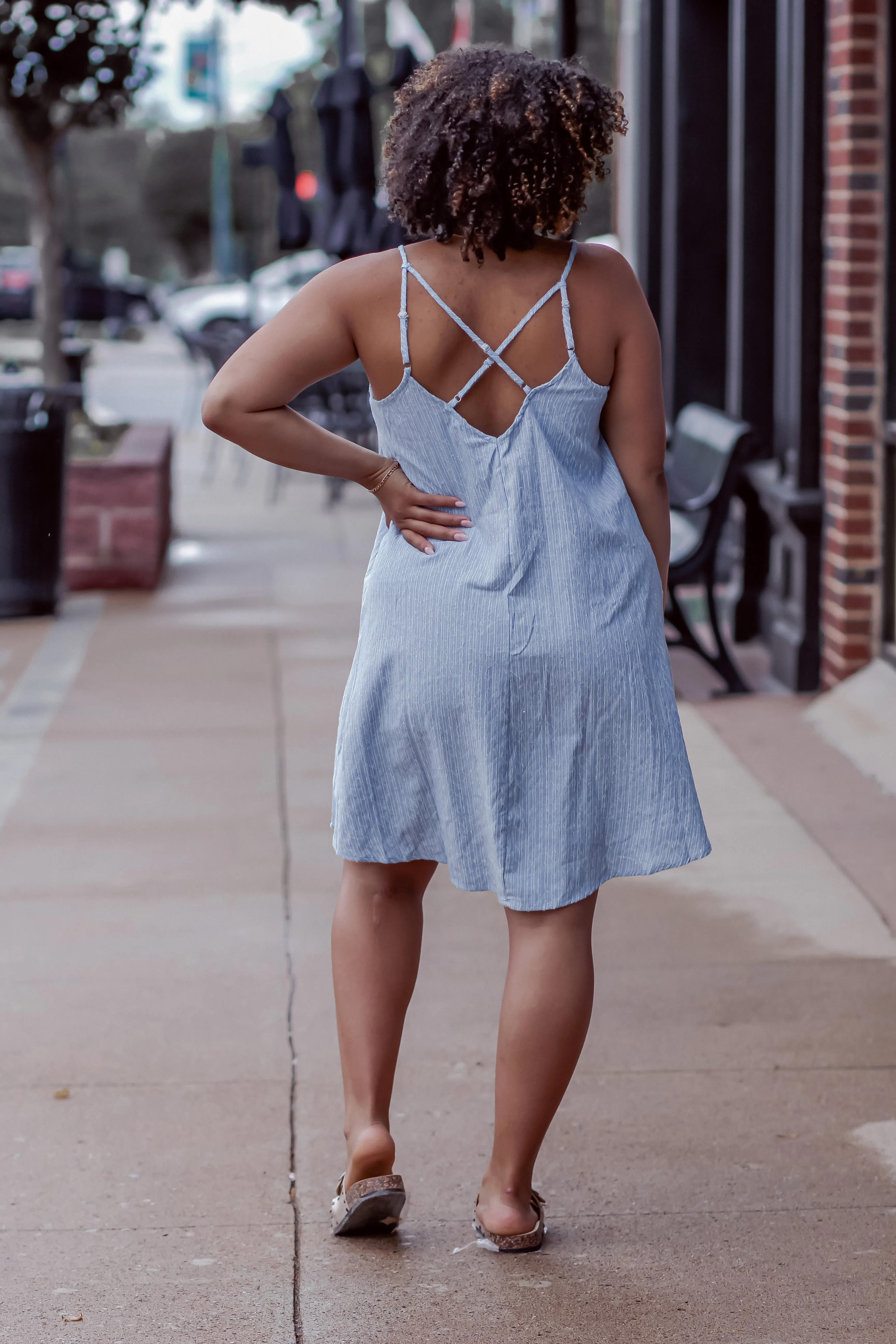 Light Blue Textured V Neck Mini Dress