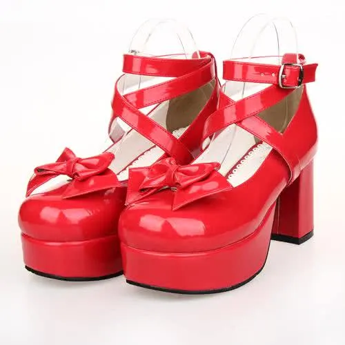 New lolita cosplay high heel Waterproof bow demonia creepers shoes