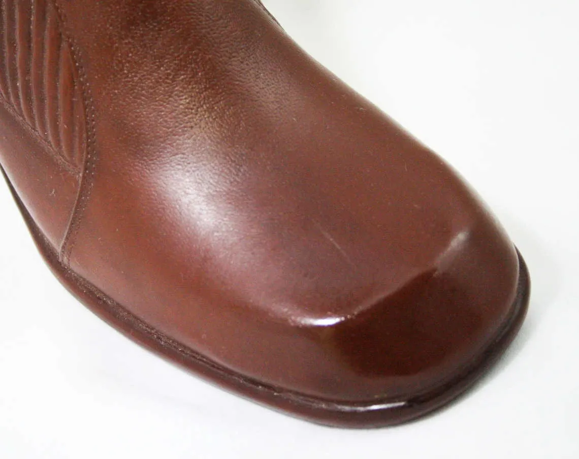 Size 6 Trompe L'Oeil 60s Boots - Brown Waterproof Rubber - Sophisticated 1960s - Faux Buckles - Fleece Lined - Unworn - Deadstock - 43295-5